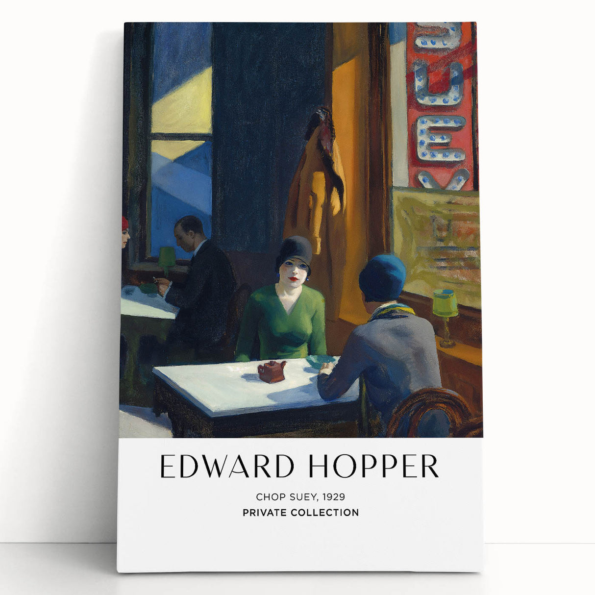 Black and white print of Edward Hopper's artwork on stretched canvas, ideal for kitchen wall art or bedroom ambiance.
