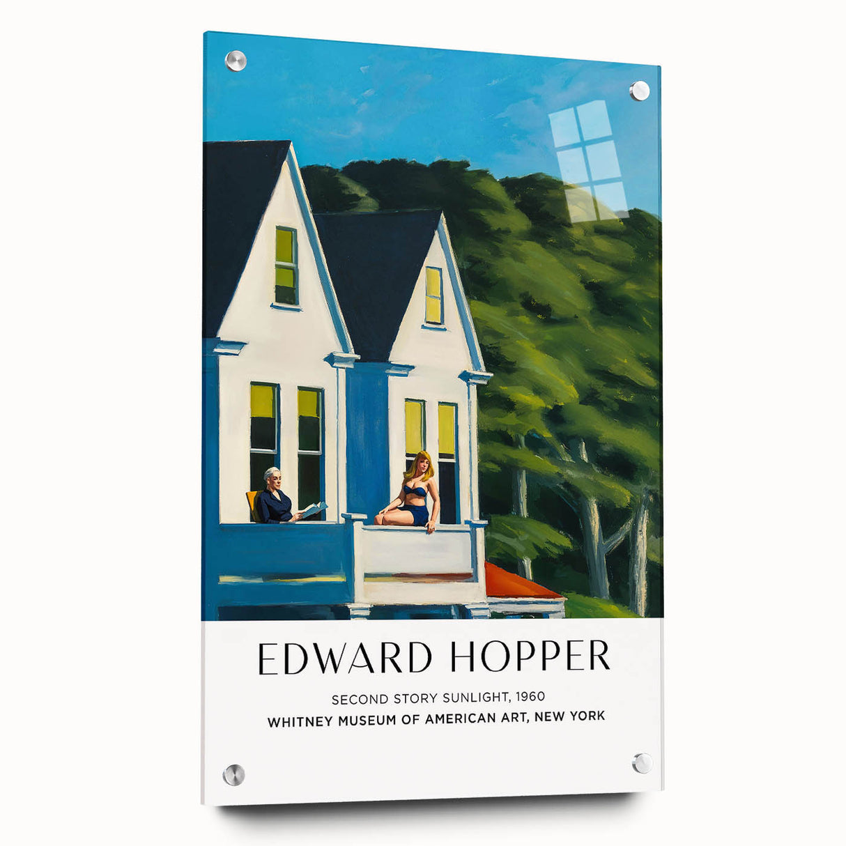 Acrylic print of Edward Hopper-inspired large abstract wall art in muted tones, suitable for bedroom or dining room decor.