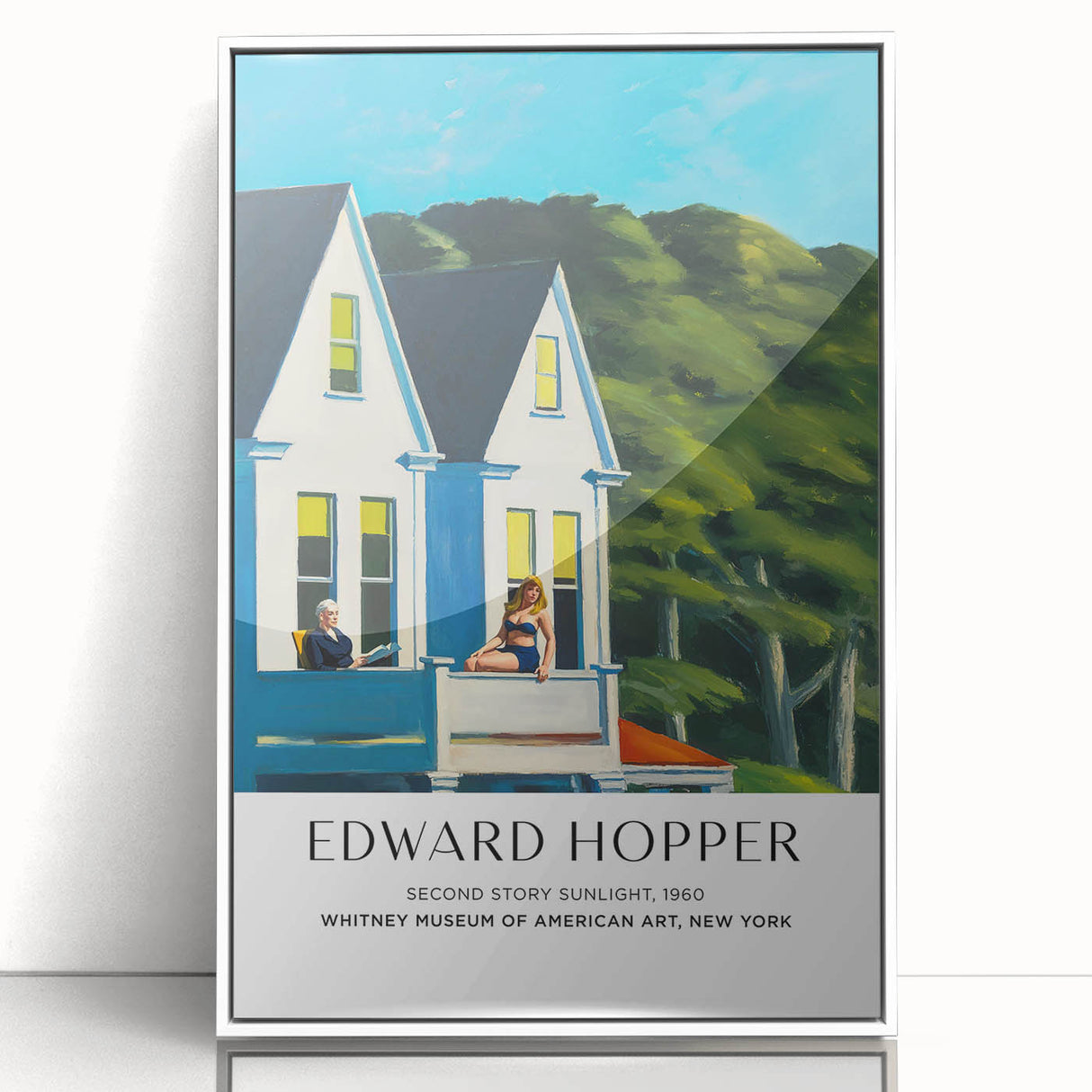 Art deco poster of a serene landscape in muted earth tones on framed acrylic, ideal for modern nursery decor.