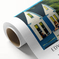 Art deco poster of a serene landscape in soft pastel shades on rolled canvas, ideal for nursery wall art.