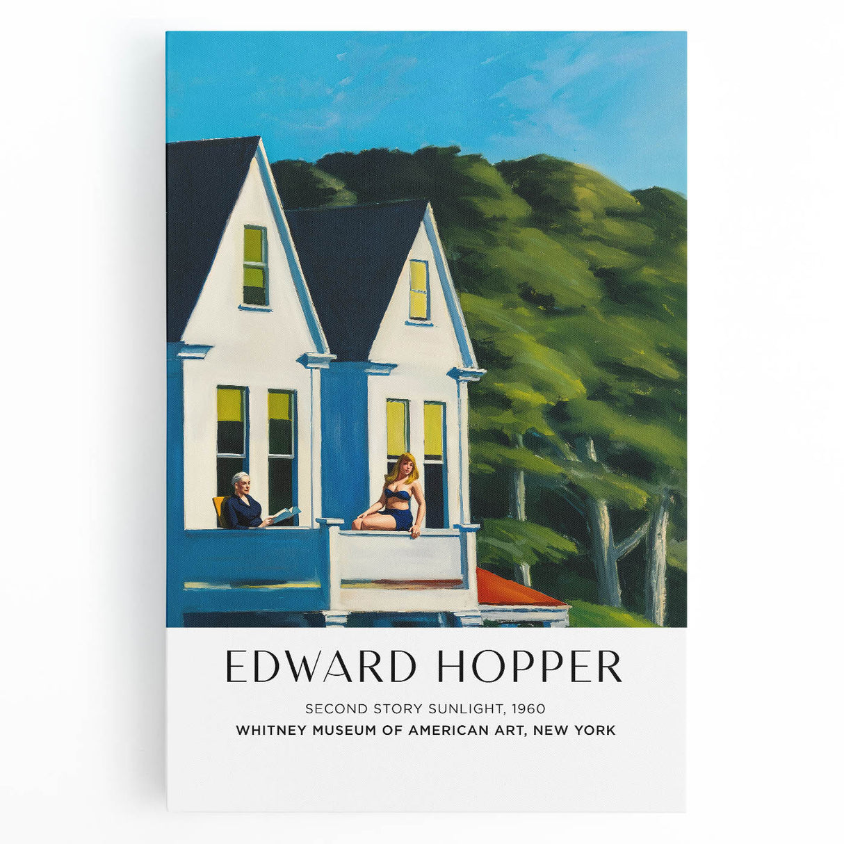 Black and white Edward Hopper styled large art on stretched canvas, suitable for kitchen wall decor.