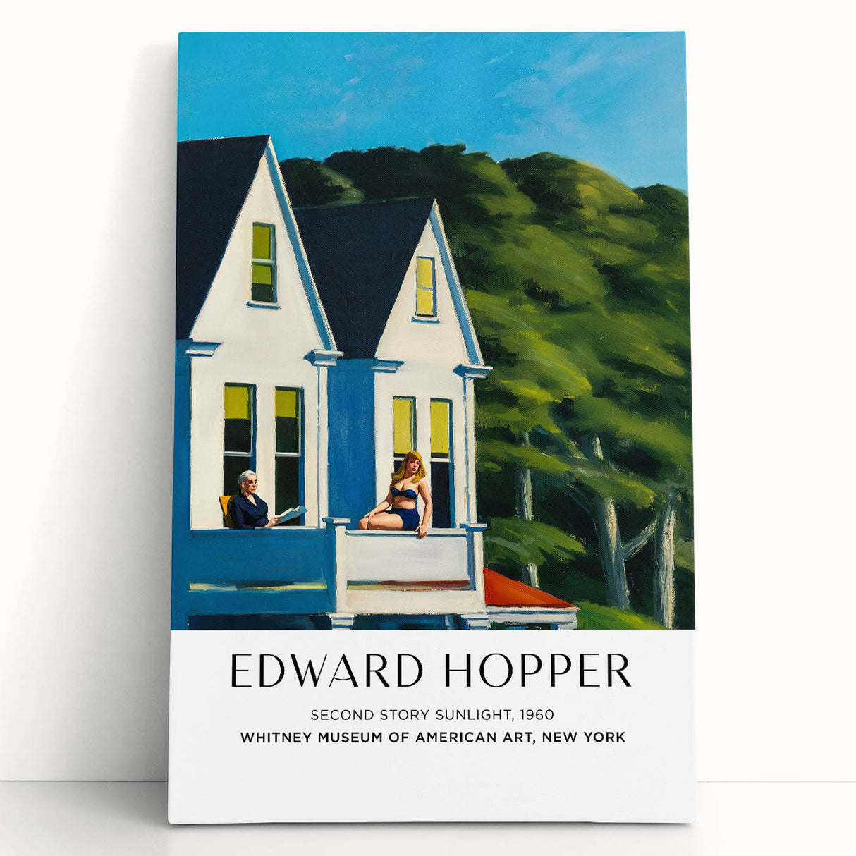 Black and white print of Edward Hopper's design on stretched canvas, ideal for kitchen wall art or bedroom ambiance.