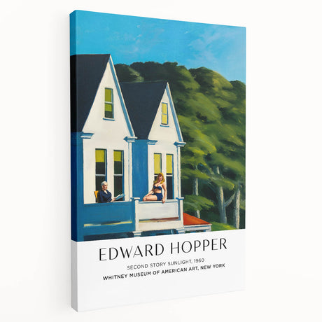 Edward Hopper inspired large canvas art featuring a serene cityscape in muted blue and gray tones.