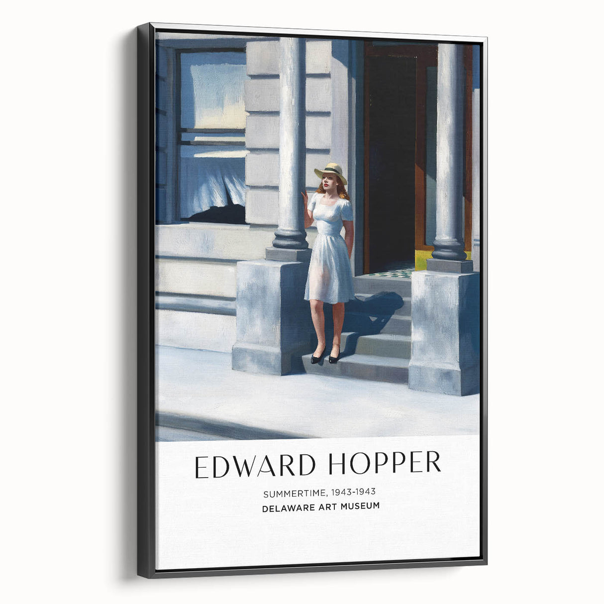 Black and white landscape painting on framed canvas, featuring a solitary figure in a vintage poster art style.