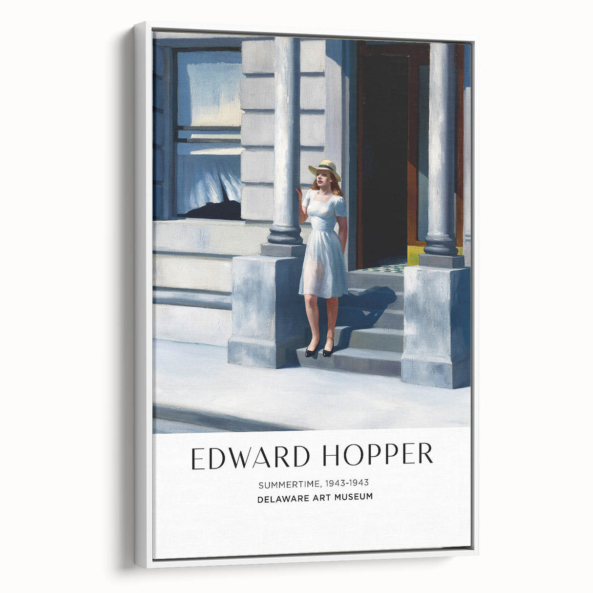 Vintage poster art featuring a colorful Edward Hopper design on a large framed canvas, ideal for living room decor.