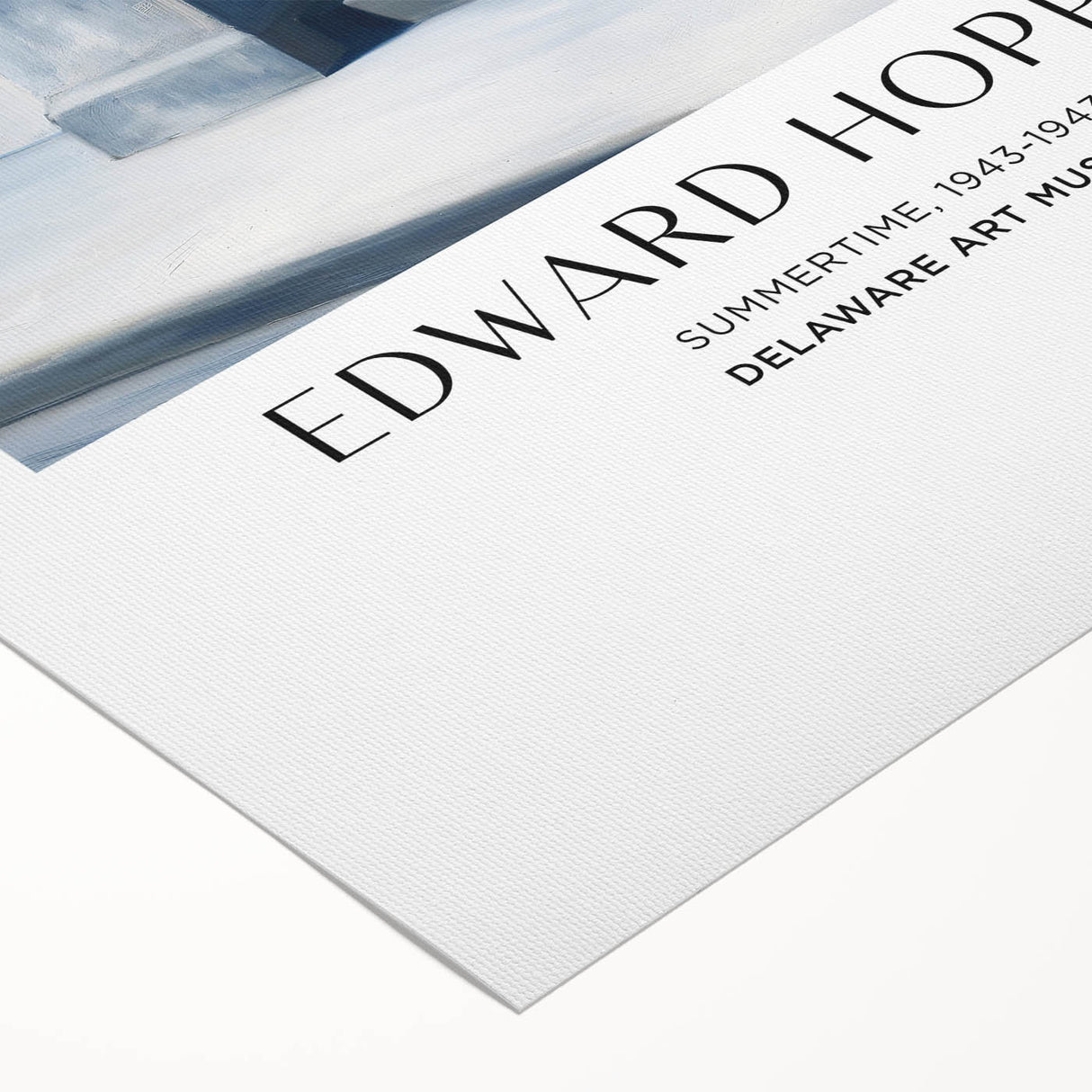 Art Deco poster featuring a serene urban scene in muted blue and beige tones on rolled canvas.