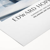 Art Deco poster featuring a serene urban scene in muted blue and beige tones on rolled canvas.