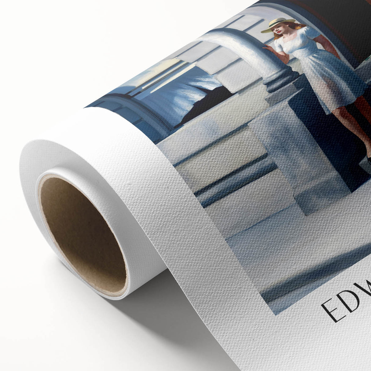 Art deco poster depicting an Edward Hopper-style scene on rolled canvas, with muted color tones, ideal for nursery wall art.