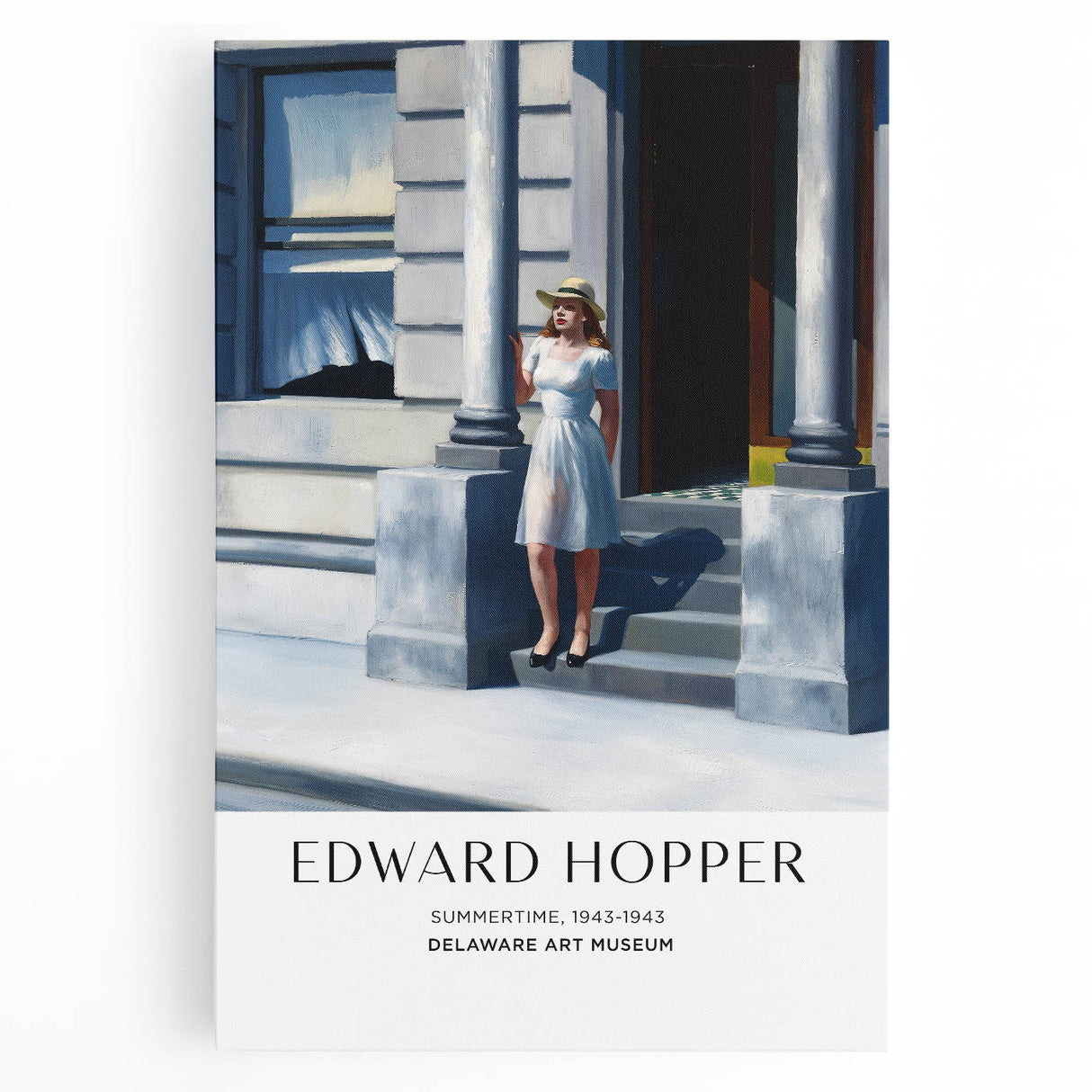 Large black and white Edward Hopper-style painting on stretched canvas, suitable as kitchen wall art.