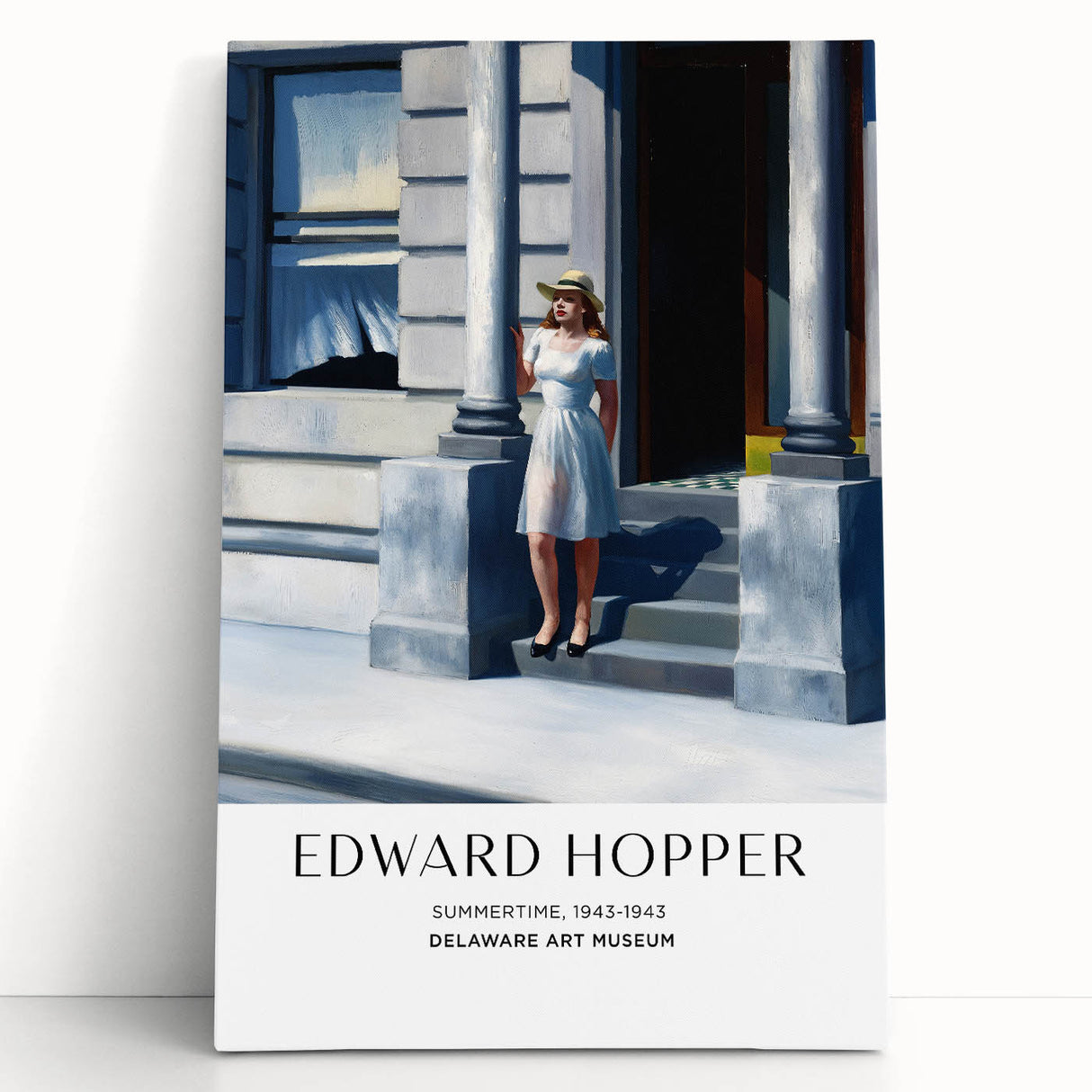 Black and white large art depicting an Edward Hopper design on stretched canvas, ideal for kitchen or bedroom wall.