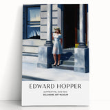 Black and white large art depicting an Edward Hopper design on stretched canvas, ideal for kitchen or bedroom wall.