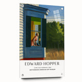 Acrylic glass print of an Edward Hopper-inspired contemporary scene, featuring neutral and blue tones.
