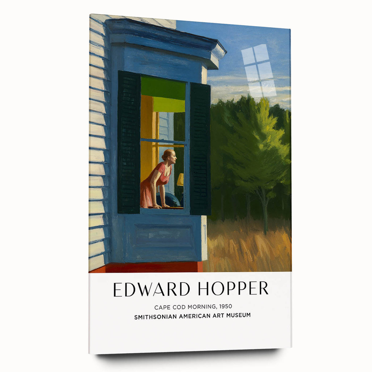 Large abstract wall art depicting a modern Edward Hopper design on acrylic glass, suitable for bedroom or dining room decor.