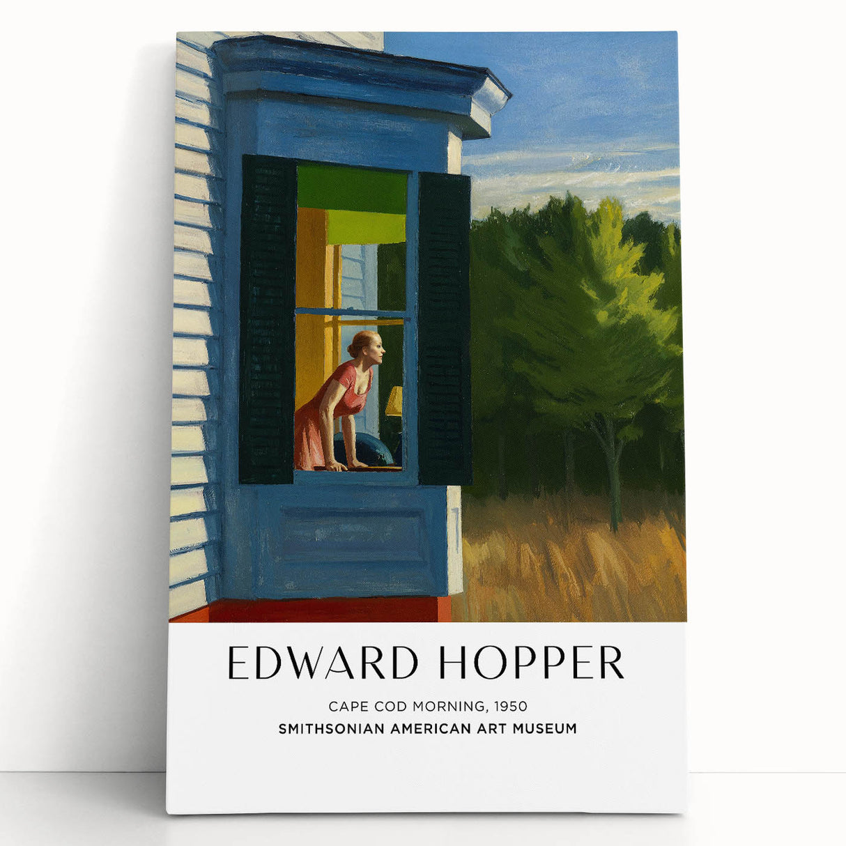 Black and white depiction of Edward Hopper-inspired scene on large stretched canvas.