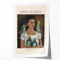 Contemporary Frida Kahlo portrait with vibrant floral elements on a rolled print, ideal for art wall dining room.