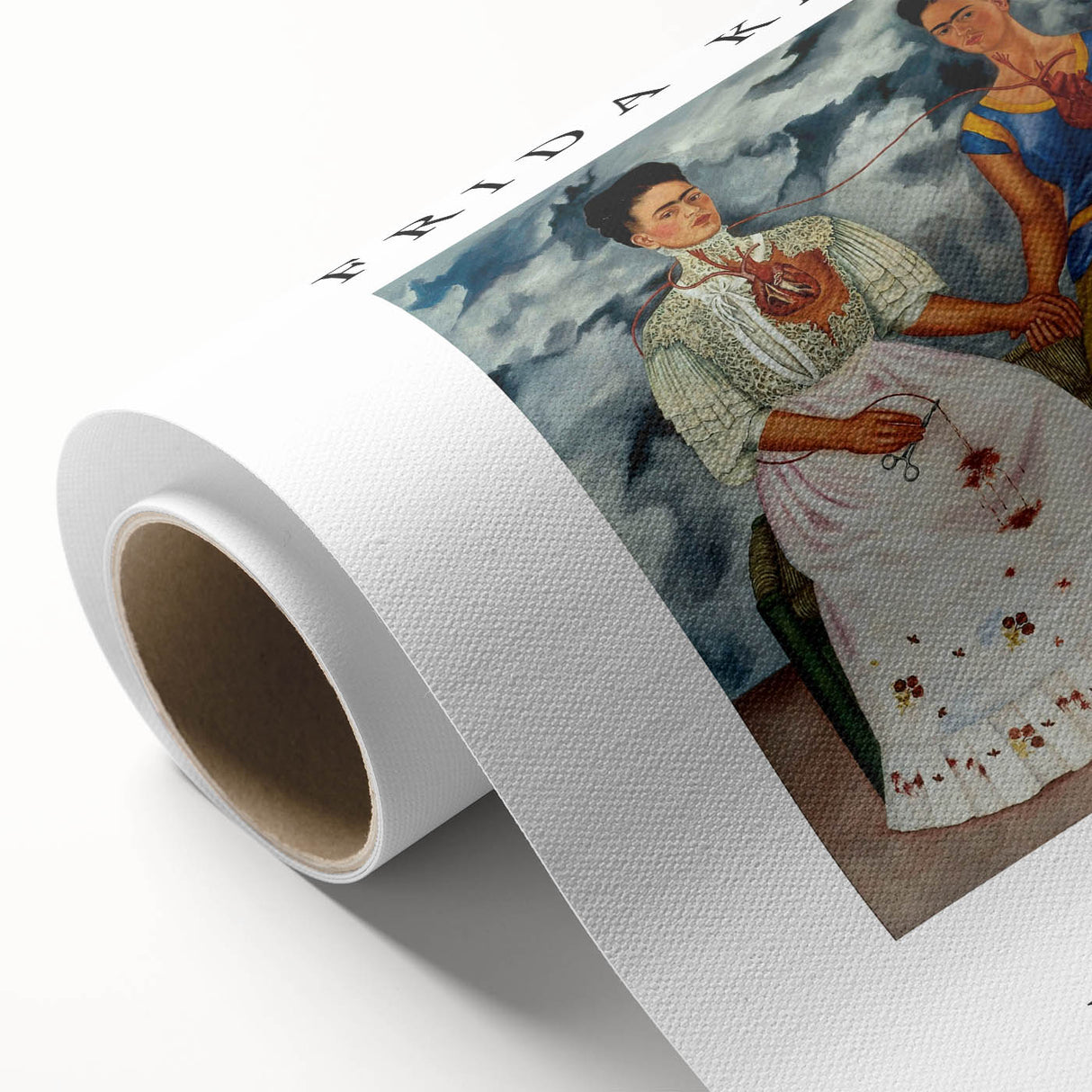 Art deco poster of Frida Kahlo in muted pastel shades on rolled canvas, suitable for nursery wall art.