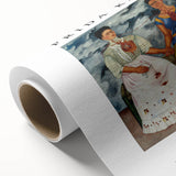 Art deco poster of Frida Kahlo in muted pastel shades on rolled canvas, suitable for nursery wall art.