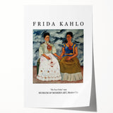 Contemporary rolled print of Frida Kahlo with floral elements in vibrant colors, ideal for art wall dining room.
