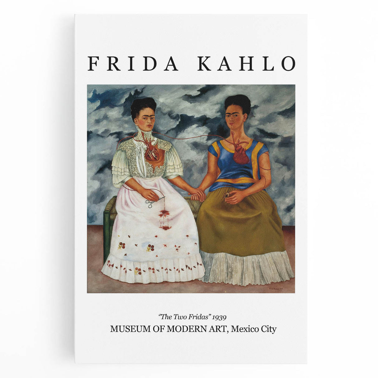 Black and white abstract portrait of Frida Kahlo on a large stretched canvas, ideal for kitchen wall art.