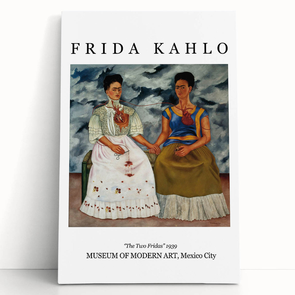 Black and white portrait of Frida Kahlo on stretched canvas, suitable for kitchen wall art or bedroom decor.