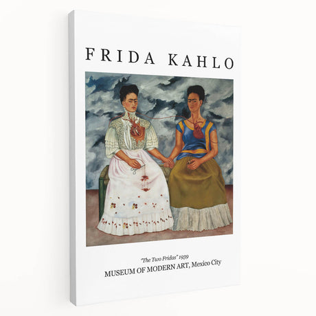 Side view of a large stretched canvas featuring a contemporary Frida Kahlo portrait in vibrant colors.
