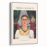 Extra large vintage poster art of Frida Kahlo in colorful, abstract style on framed canvas, ideal for living room decor.