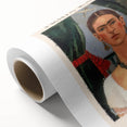 Art deco style Frida Kahlo portrait in monochrome tones on rolled canvas, suitable for nursery wall art.