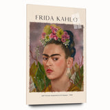 Acrylic print of a large abstract depiction of Frida Kahlo in vibrant colors, ideal for bedroom or dining room art.