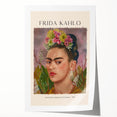 Contemporary Frida Kahlo portrait with vibrant floral background on rolled canvas, ideal for art wall dining room.