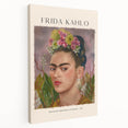Contemporary Frida Kahlo portrait in vibrant colors on stretched canvas, suitable for kitchen wall art.