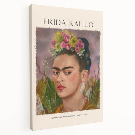 Contemporary Frida Kahlo portrait in vibrant colors on stretched canvas, suitable for kitchen wall art.