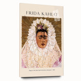 Acrylic print of a large abstract depiction of Frida Kahlo in muted earth tones, ideal for bedroom or dining room art.