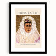 Extra large abstract art print of Frida Kahlo in vibrant colors on a textured canvas, framed in black.