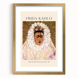 Frida Kahlo-inspired abstract art print in vibrant colors on a gold-framed canvas.