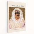 Contemporary Frida Kahlo portrait in vibrant colors on stretched canvas, ideal for kitchen wall art.