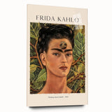 Acrylic print of a large abstract depiction of Frida Kahlo in vibrant colors, suitable for bedroom or dining room decor.