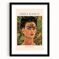 Extra large abstract art print featuring a colorful, textured depiction of Frida Kahlo on black framed canvas.