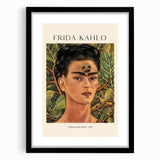 Extra large abstract art print featuring a colorful, textured depiction of Frida Kahlo on black framed canvas.