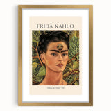 Extra large abstract art print of Frida Kahlo on textured canvas, in muted colors, ideal for living room decor.