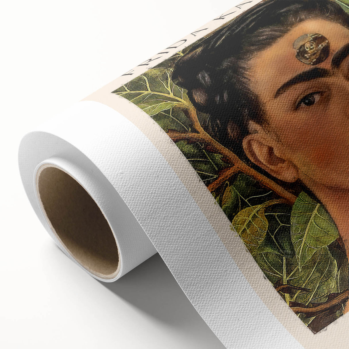 Art deco poster of Frida Kahlo in vibrant colors on rolled canvas, ideal for nursery wall art.