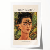 Contemporary Frida Kahlo portrait in vibrant colors on rolled print, suitable for art wall dining room.