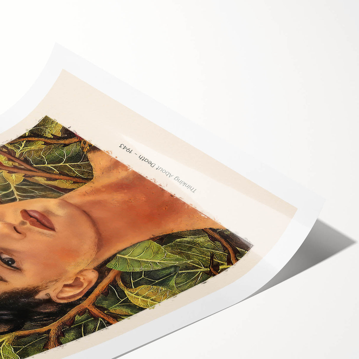 Extra large rolled print featuring line art of Frida Kahlo with floral motifs in monochrome.