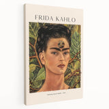 Contemporary Frida Kahlo portrait in vivid colors on stretched canvas, suitable for kitchen wall art.