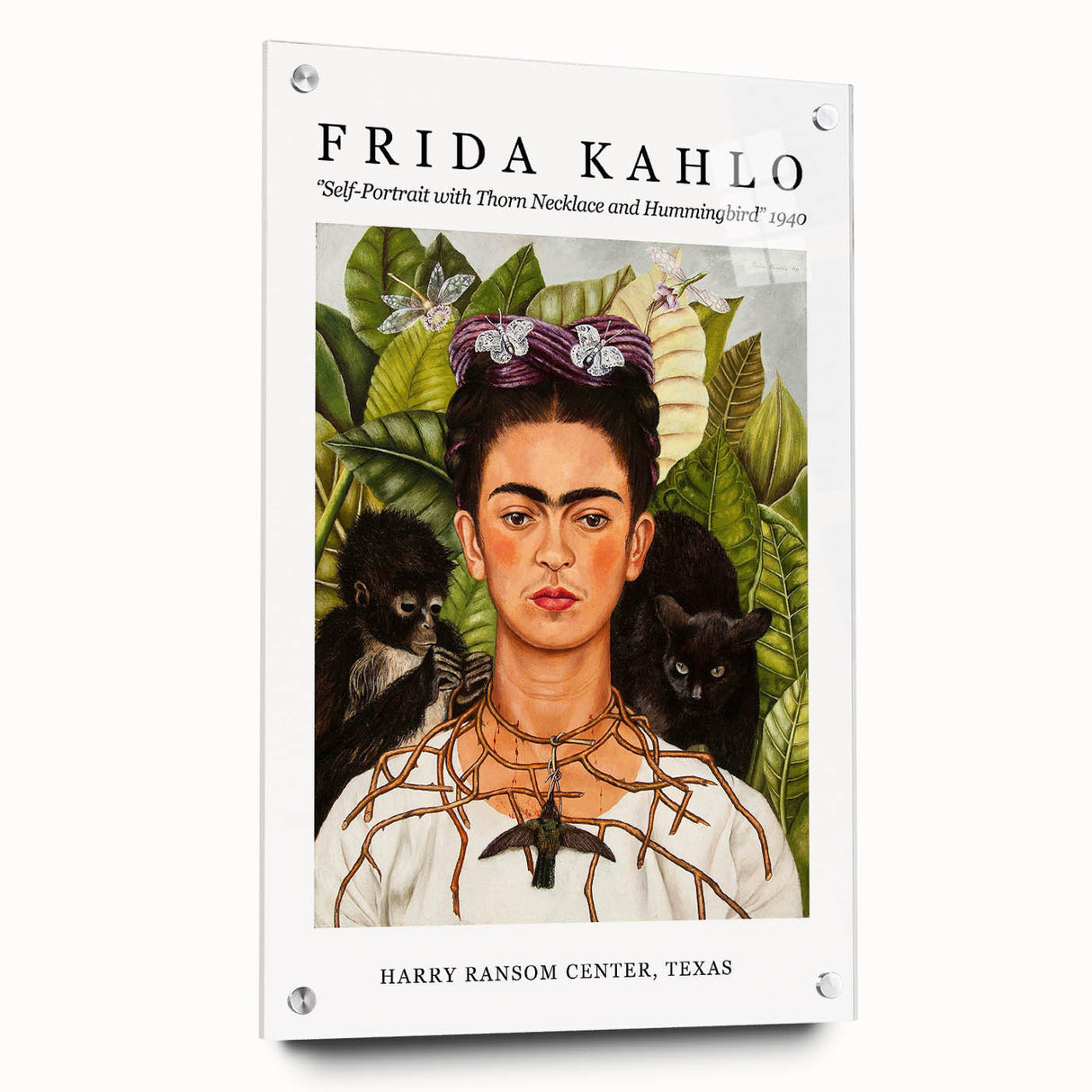 Acrylic print of a contemporary Frida Kahlo design in vibrant colors, ideal for bedroom or dining room decor.