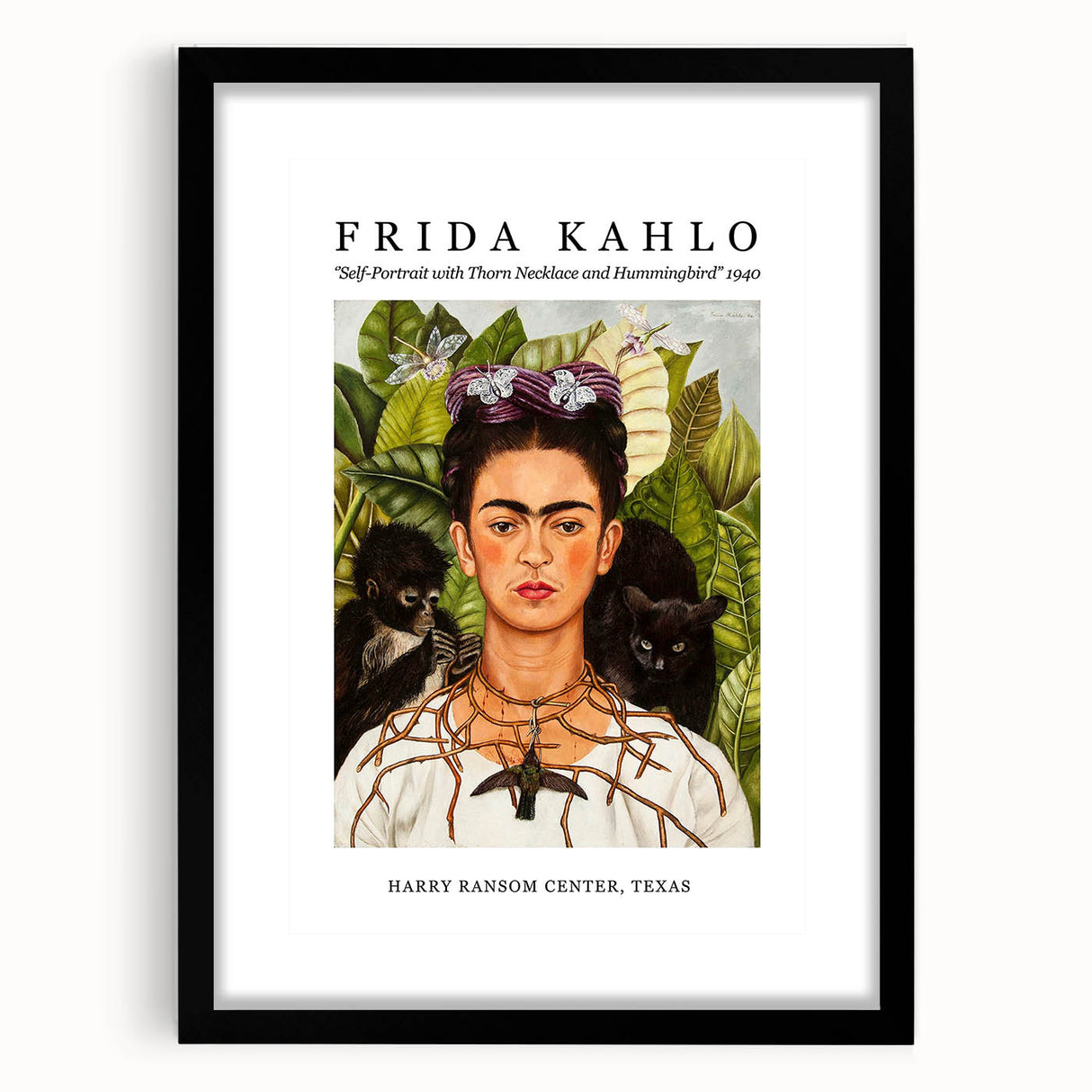 Colorful abstract art print of Frida Kahlo in textured style, framed in black, ideal for extra large living room wall decor.
