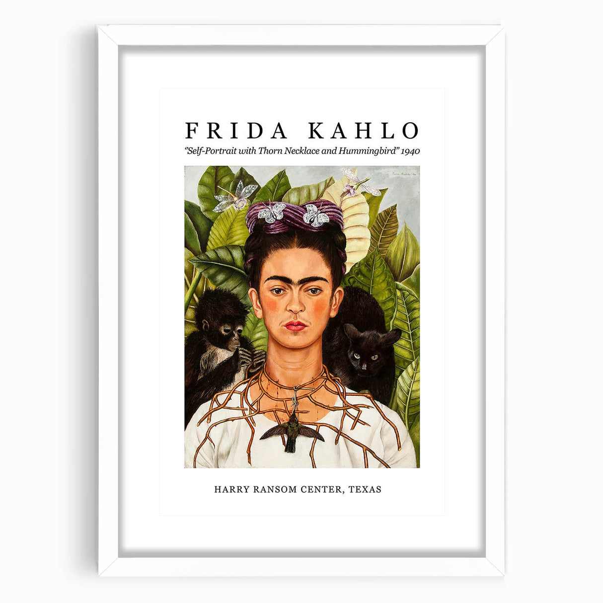 Abstract art print of Frida Kahlo in muted colors on a framed canvas, suitable for bedroom or dining room decor.