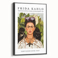 Black and white framed canvas of Frida Kahlo in a minimalist style, ideal for bedroom wall art.