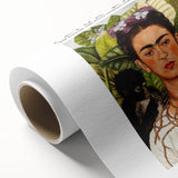 Art Deco-style poster of Frida Kahlo in muted pastel tones on rolled canvas, suitable for nursery wall art.