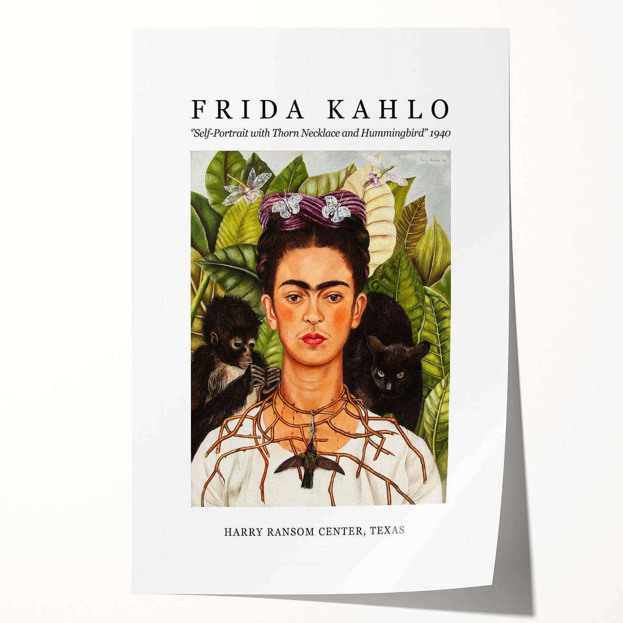 Contemporary Frida Kahlo portrait with floral elements, pastel shades on rolled print, ideal for art wall dining room.