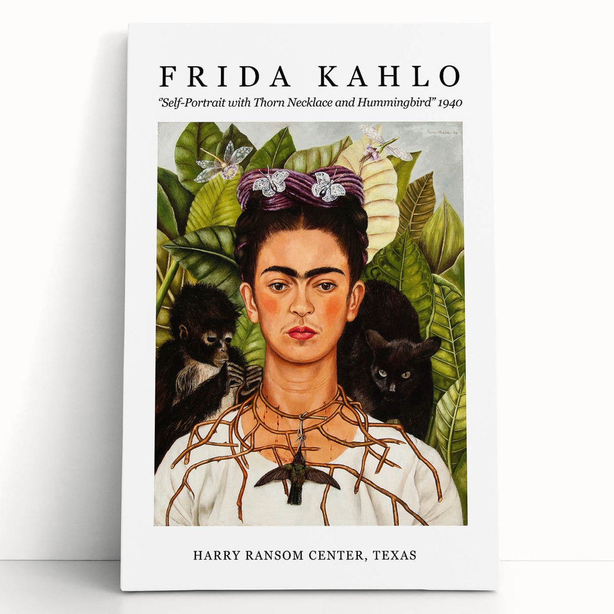 Black and white portrait of Frida Kahlo on large stretched canvas, ideal for kitchen wall art or bedroom ambiance.